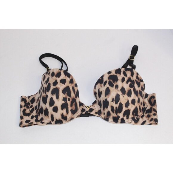 Victoria Secret Lined Demi 32 C Animal Print Preppy Y2K Wired Padded Push Up Bra - Picture 1 of 10